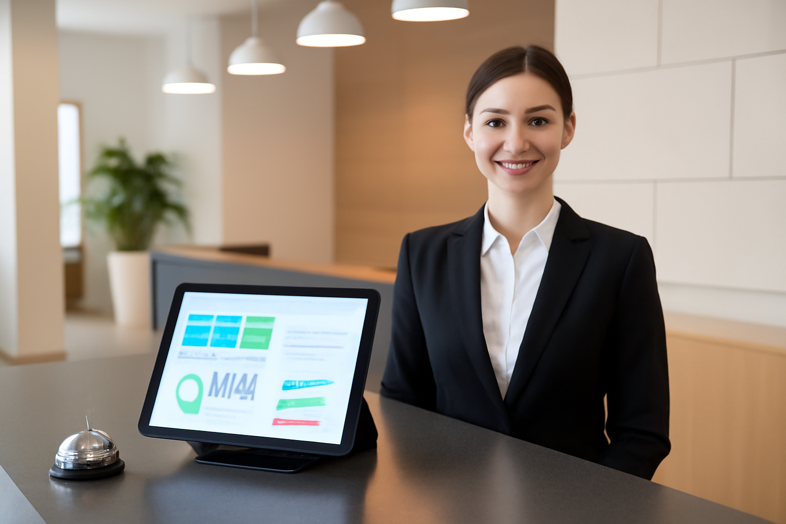 Lễ tân nhà nghỉ nhỏ đang sử dụng phần mềm quản lý để check-in cho khách, đây là dấu hiệu nhà nghỉ nhỏ cần chuyển đổi sang phần mềm quản lý để tối ưu hoạt động.