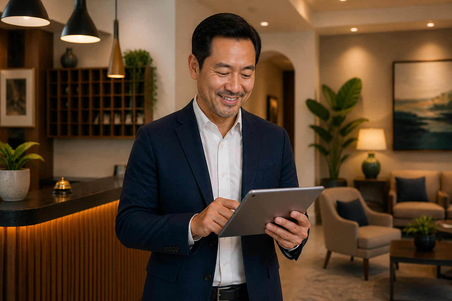 Chủ khách sạn sử dụng phần mềm quản lý