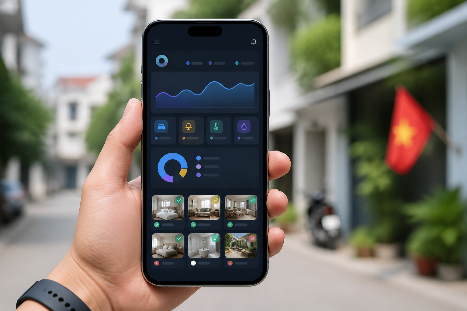 Giao diện quản lý phòng trọ trên điện thoại