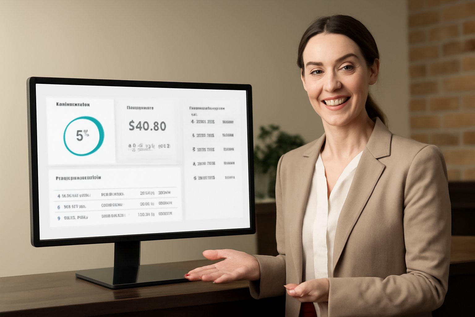 Giao diện phần mềm quản lý nhà nghỉ EPOS365 hiển thị tổng quan hiệu suất kinh doanh trên màn hình máy tính.