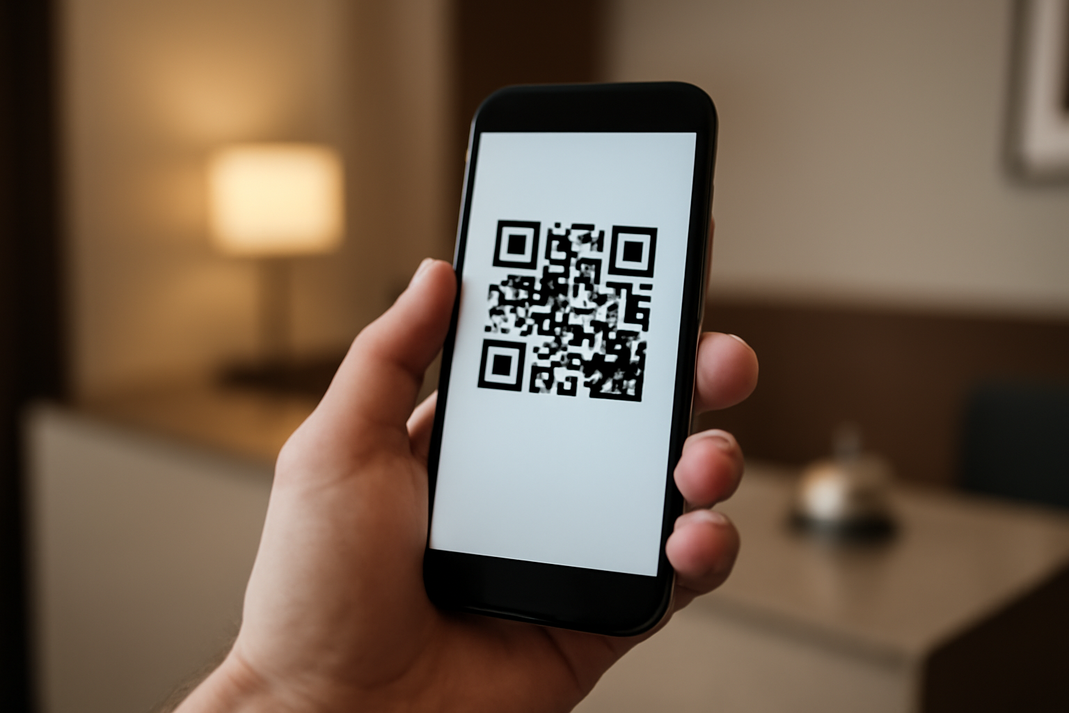 Điện thoại hiển thị mã QR thanh toán tại nhà nghỉ