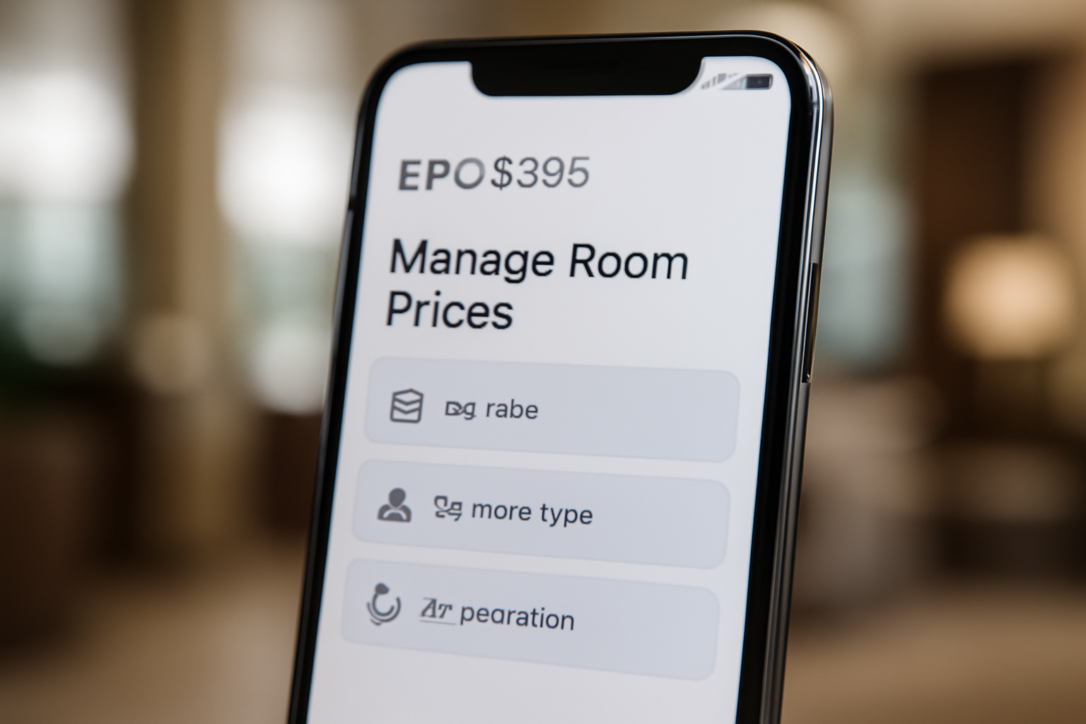 Màn hình điện thoại hiển thị giao diện phần mềm EPOS365 với chức năng định giá phòng linh hoạt