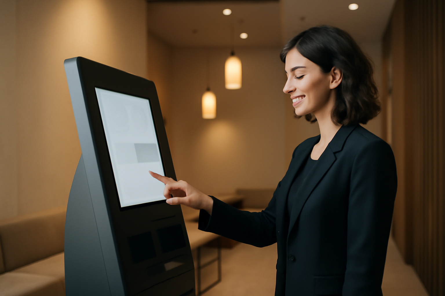 Khách hàng sử dụng ki-ốt tự động check-in tại nhà nghỉ