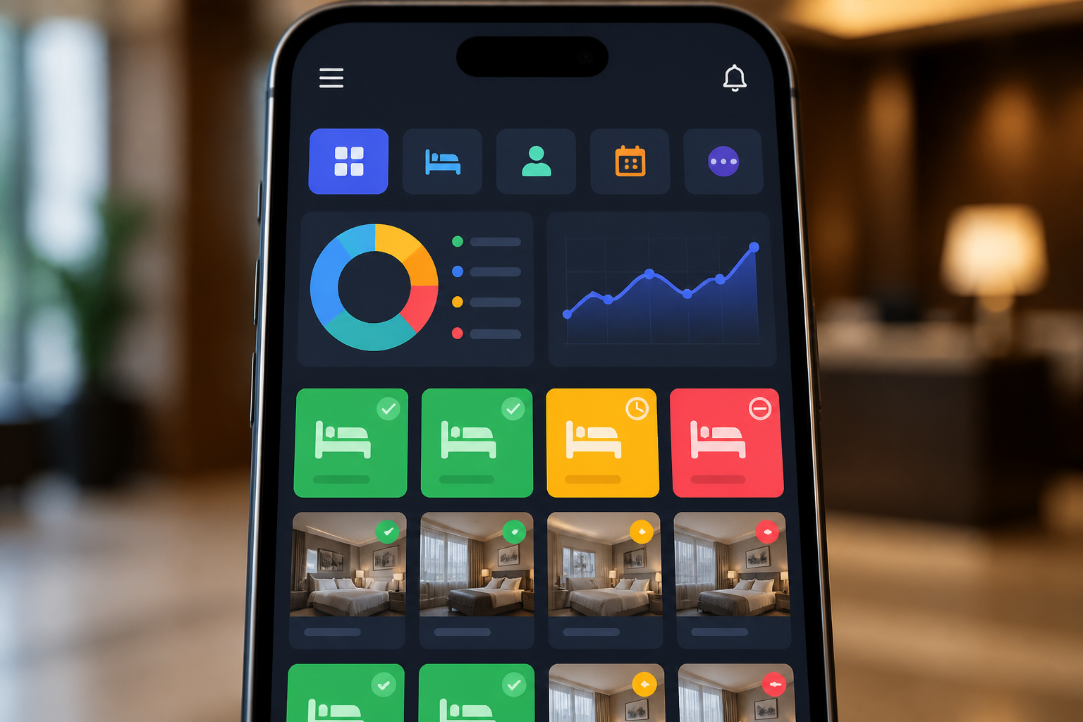 Giao diện quản lý phòng trên app di động